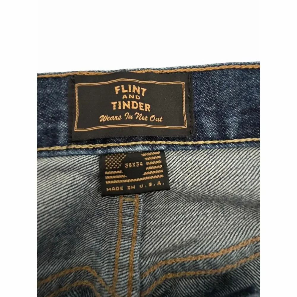Flint and Tinder Selvedge Straight Fit Jeans Dark Wash Made in USA 38x34 Utility